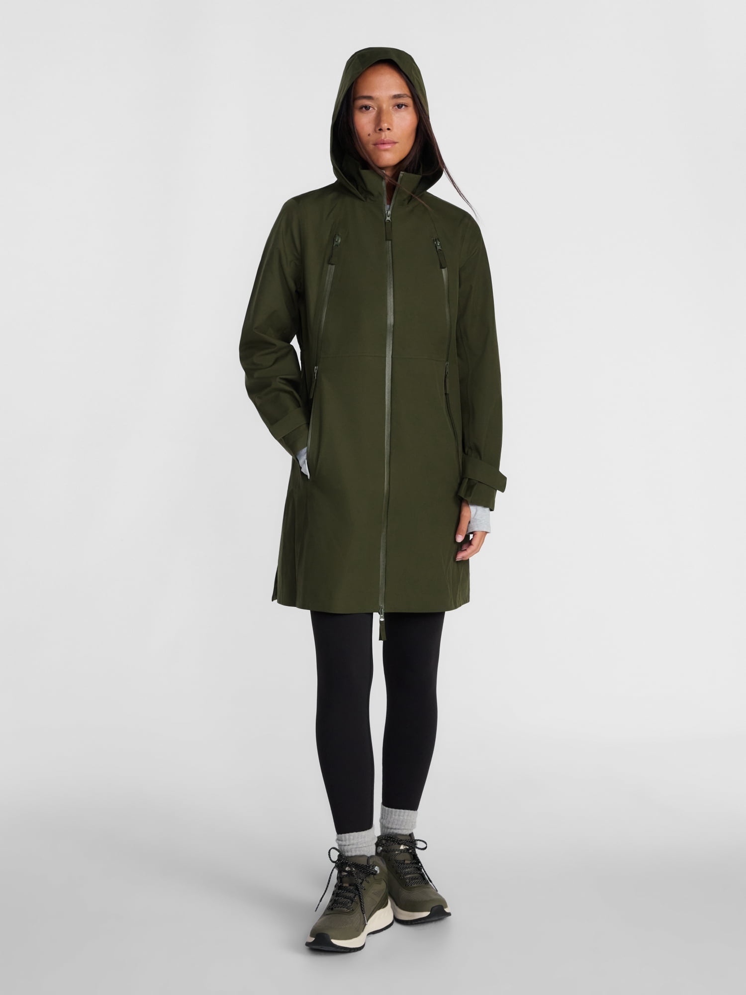 Ozark Trail Women's and Women's Plus Long Zip Rain Jacket with Hood, Sizes XS-3X