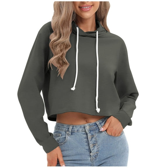Christmas Deals! Ohufall Hoodies for Women, Sweatshirt for Women Fashion Women's Solid Round-Neck Pullover Tops Long Sleeve Hooded Blouse Sweatshirt Clearance