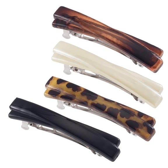 4lots Small Curved Glossy Hair Clip Thin Hair Flat Clip Leopards Amber Clip