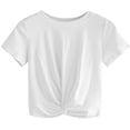 thumbnail image 1 of Haut Court d'Été pour Femme Uni à Manches Courtes, T-Shirt à devant Torsadé, Blanc, P, 1 of 5