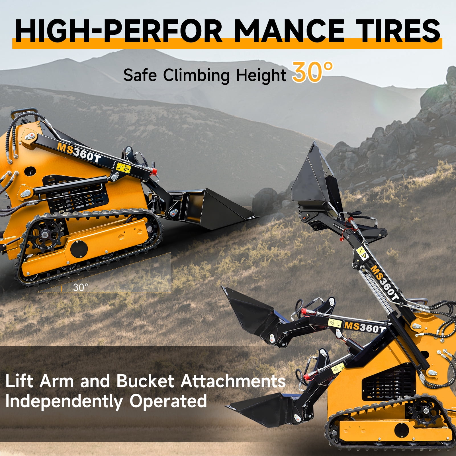 MMS New Mini Skid Steer Loader MS360T, 13.5HP 420cc RATO GAS Engine Stand-on Crawler Loader,  Foldable Pedals Track Loader
