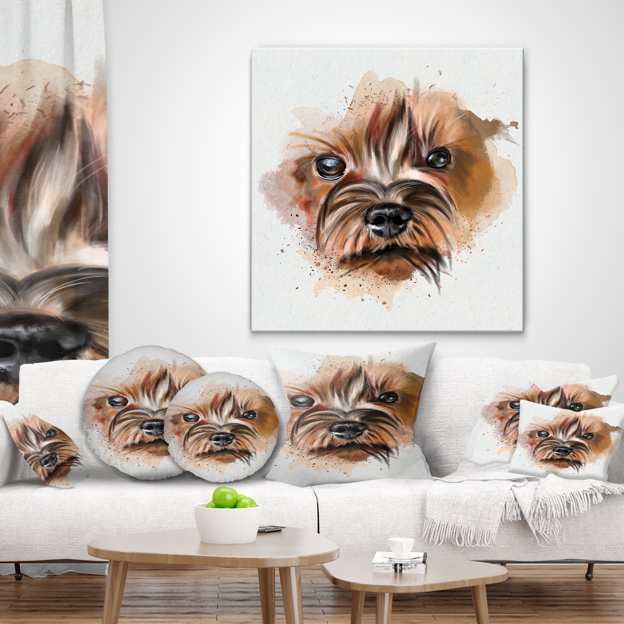 Designart Brown Funny Watercolor Dog - Animal Throw Pillow - 12x20