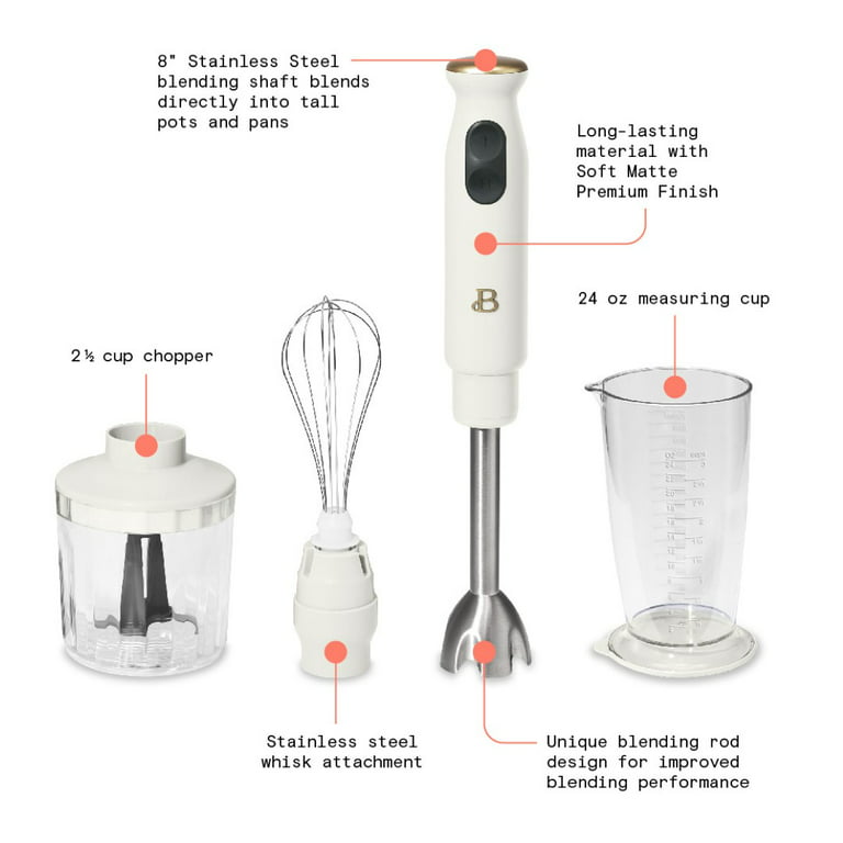 Beautiful 2-Speed Immersion Blender with Chopper & Measuring Cup, Sage  Green by Drew Barrymore 