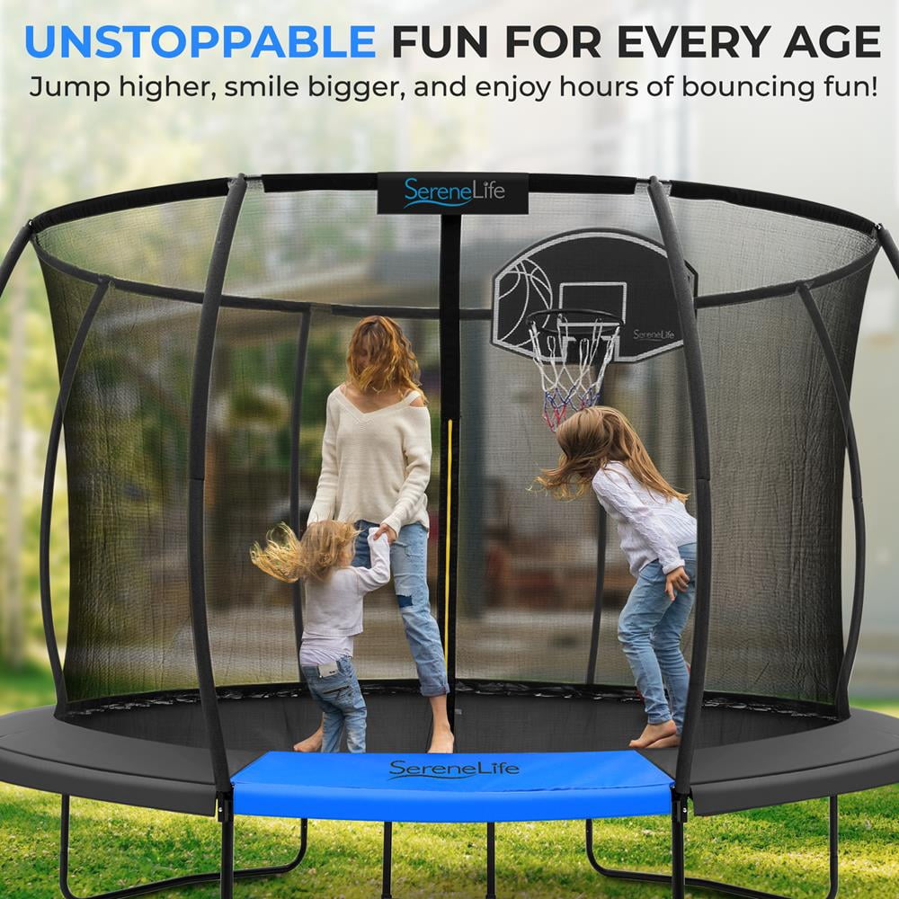 10ft Pumpkin Recreational Trampoline with Luxury Ladder and Basketball Hoop System for Kids / Children and Inner Enclosure (Black)