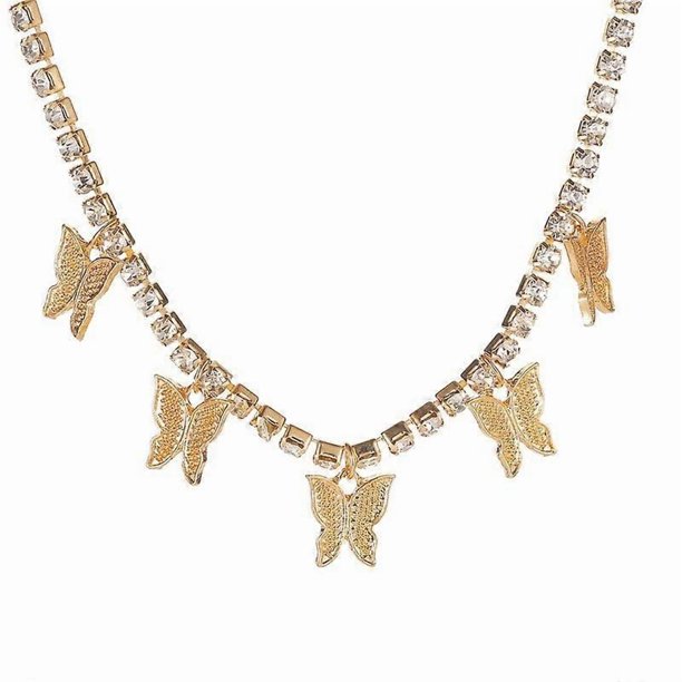 Collar de mariposa cubana con estilo para mujer, gargantilla con colgante de mariposa estilo hip hop, cadena de tenis multicapa, joyería de aleación