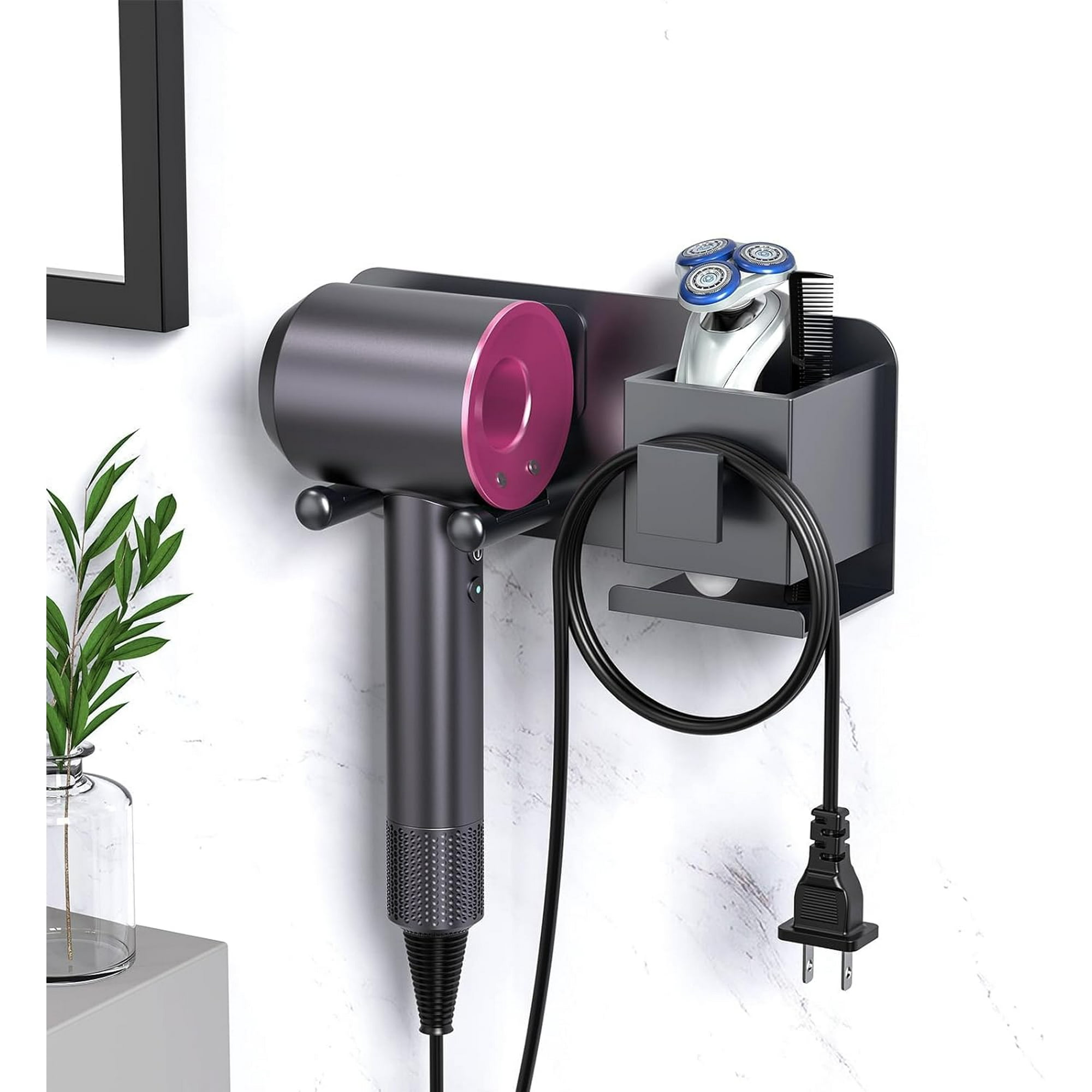 Hair Dryer Holder Wall Mount Aluminum Alloy Self Adhesive Blow Dryer Holder Hair Dryer Holder Wall Mounted No Drilling Adhesive Hair Tool