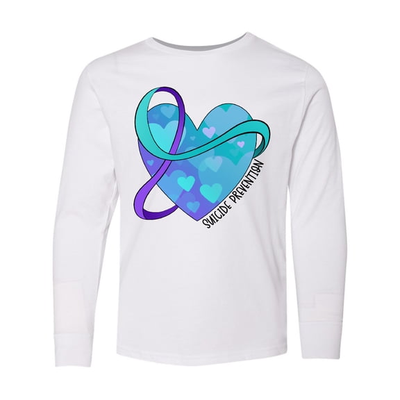 Inktastic Suicide Prevention Awareness Purple and Teal Heart Ribbon Long Sleeve Youth T-Shirt