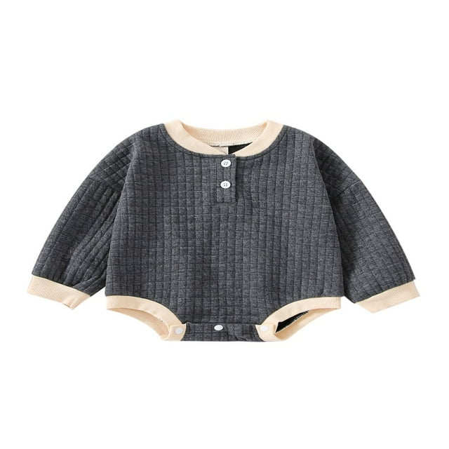 Bébé Fille Garçon Sweat-Shirt Col Rond Romper Pull Patchwork Manches Longues Haut Chaud Automne Vêtements d'Hiver Abricot