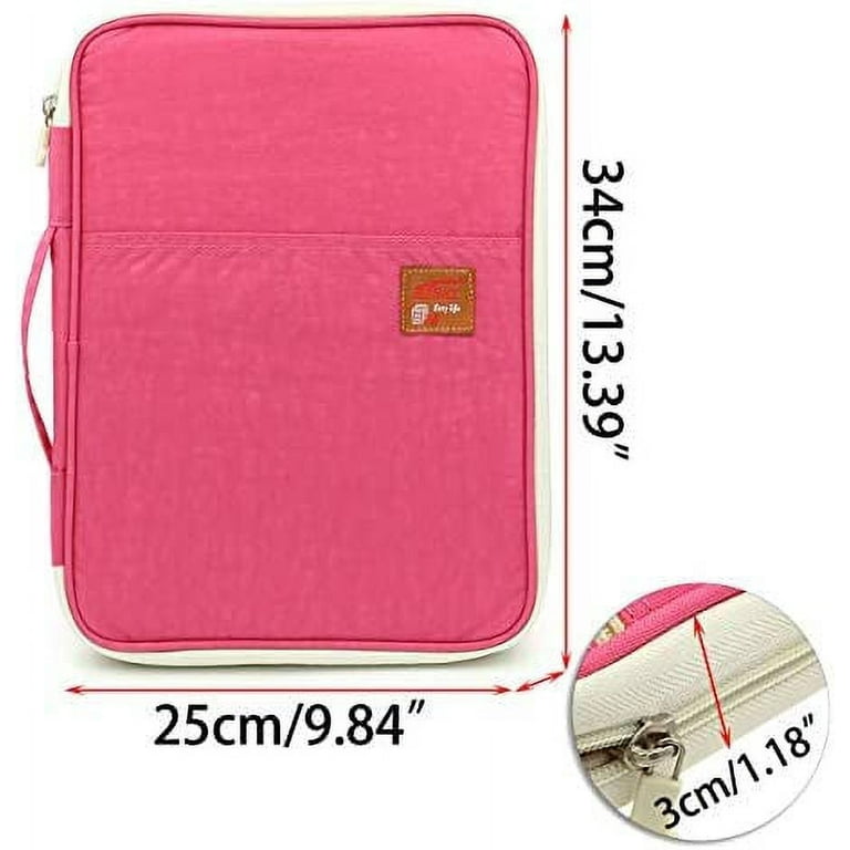 BTSKY Multi-Functional A4 Document Bags Portfolio Organizer-Waterproof  Travel Pouch Zippered Case for Ipads, Notebooks, Pens, Documents (Pink) 