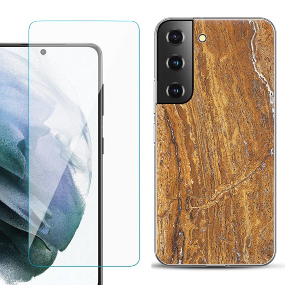 Slim-Fit TPU Fashion Phone Case for Samsung Galaxy S22 5G, with Tempered Glass Screen Protector, by OneToughShield ® - Marble / Earth