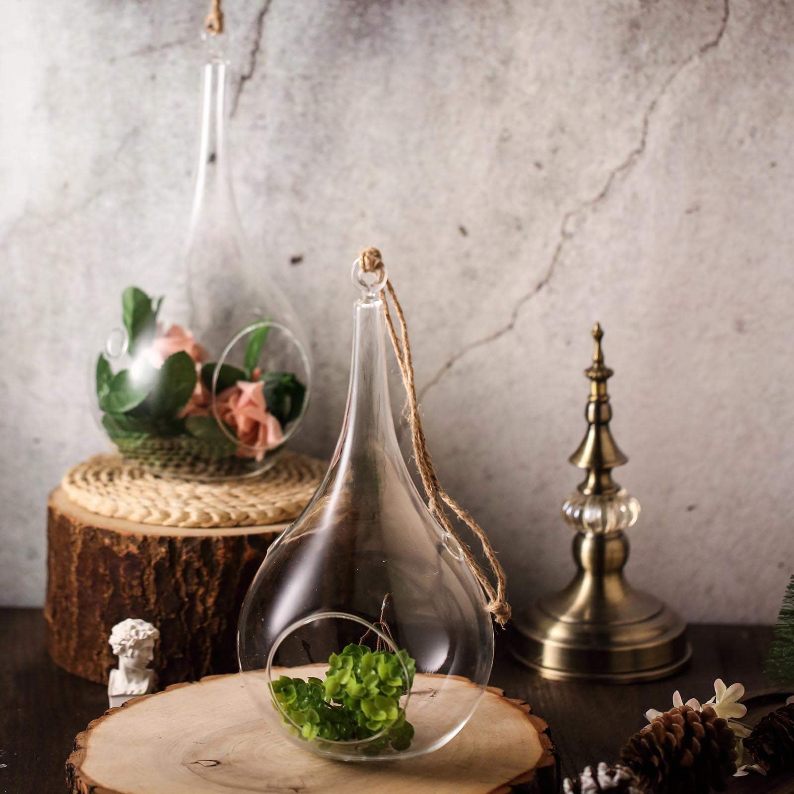 Efavormart 2 Pack 12" Teardrop Hanging Glass Terrarium With Rope Air