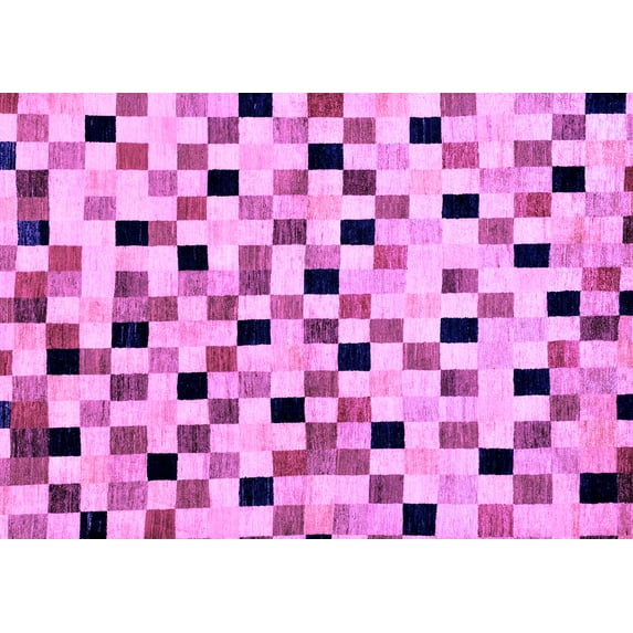 Ahgly Company Indoor Rectangle Checkered Purple Modern Area Rugs, 2' x 5'