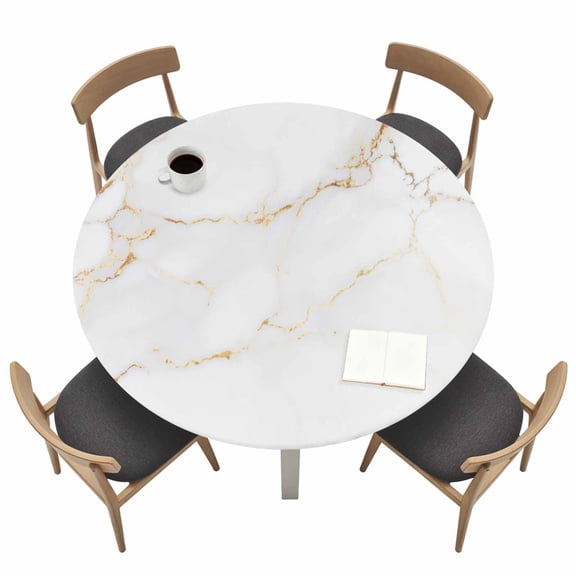 White Golden Marble Fitted Tablecloth with Elastic Edged, Round Table Cloth for Dining Table, Modern Abstract Art Elegant Waterproof Oil Proof Table Cover for Indoor Outdoor 45"-54"