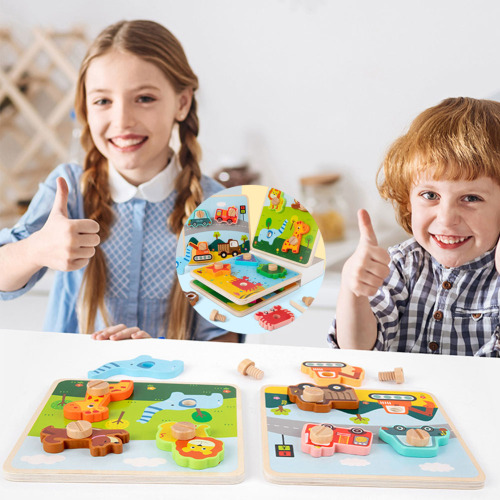 Cheers.US Wooden Puzzle Handeye Coordination Vehicle/Dinosaur Shape