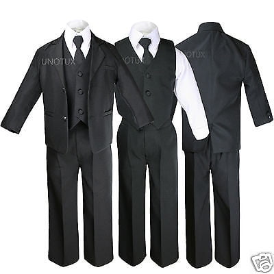 Baby Toddler Boy Black Formal Wedding Party Suit Tuxedo+Turquoise Tie sz S-4T 