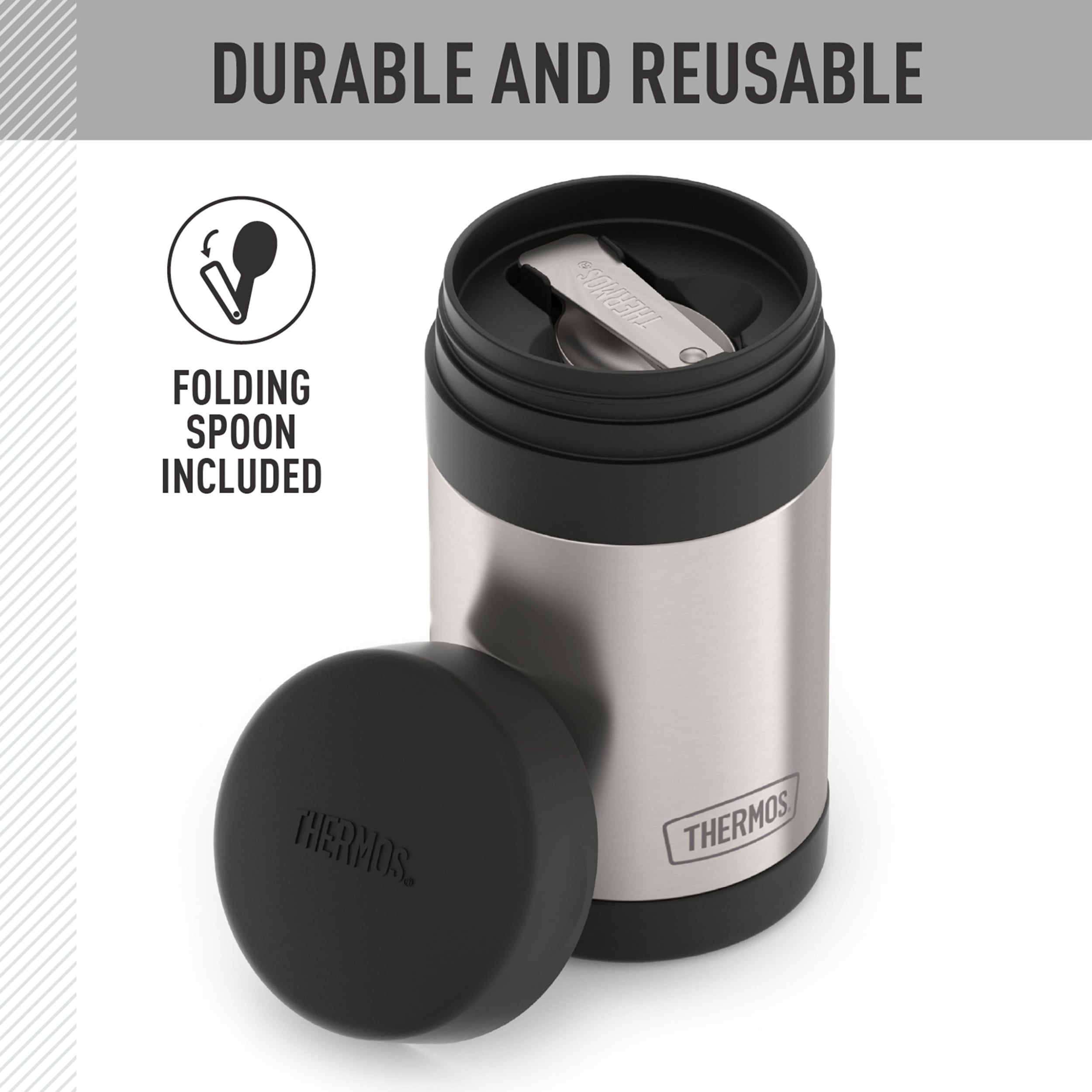 (4 pack) Thermos 16oz Insulated Food Jar with Folding Spoon, Stainless Steel