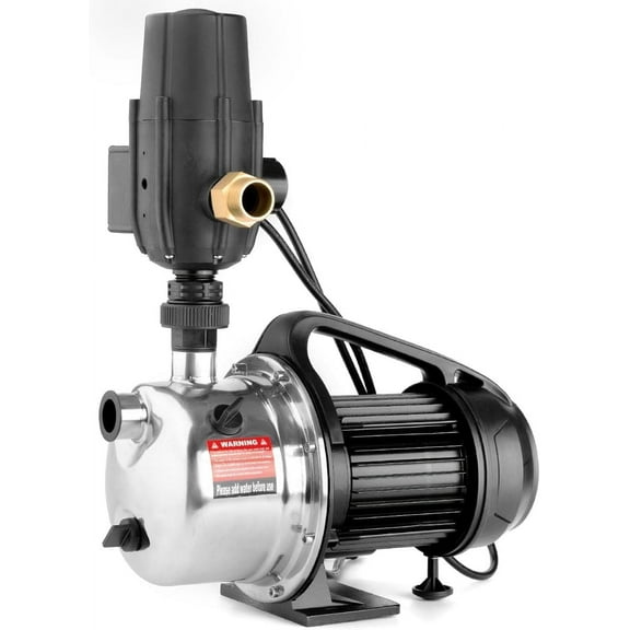 XtremepowerUS 1.6HP Portable Shallow Well Pump, 1268 GPH 120V With Controller, Stainless Steel, For Sprinkler, Irrigation, Garden, Lawn Water Transfer