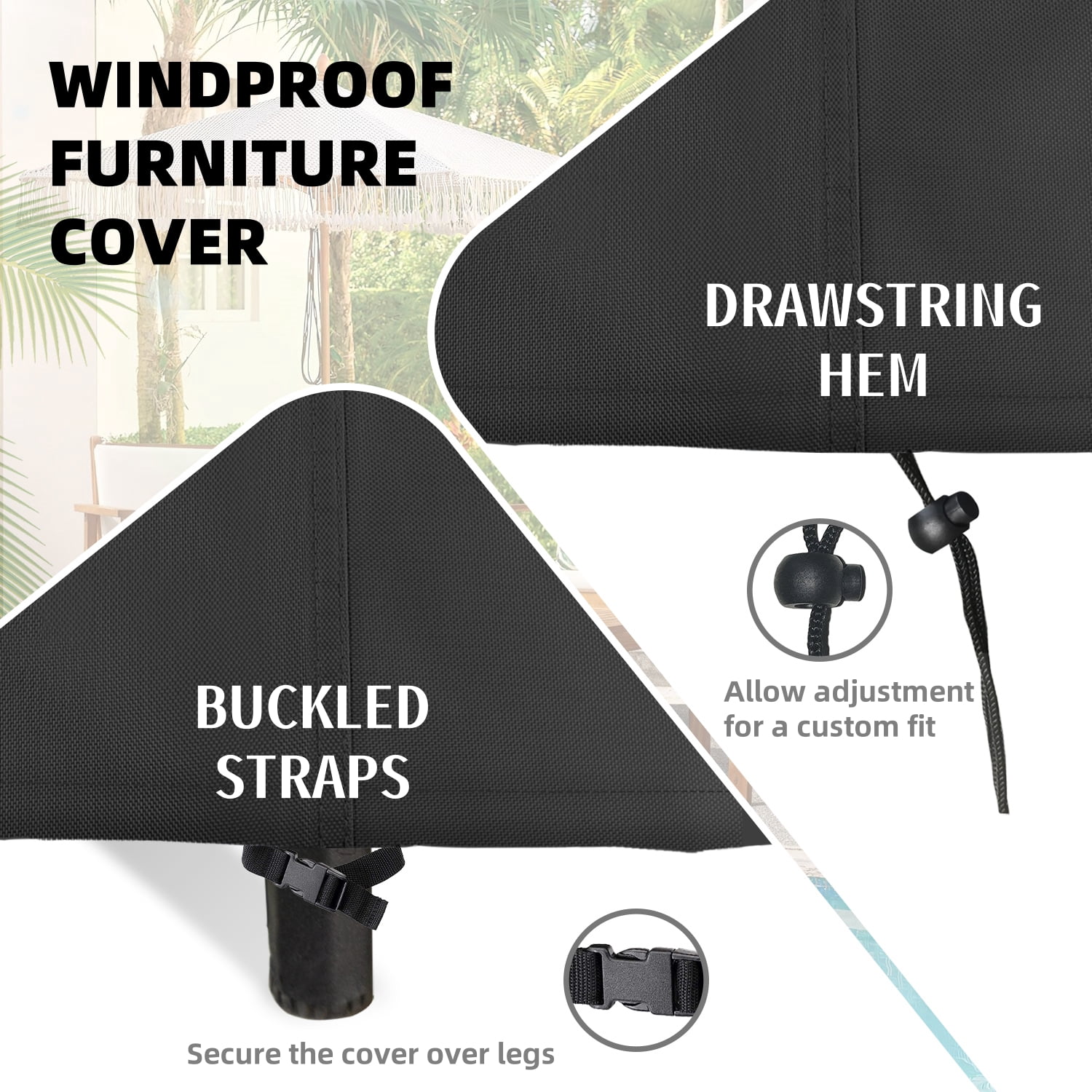 Patio Furniture Covers for 4-Piece Furniture Set, Heavy-Duty Waterproof Outdoor Furniture Covers, Include 2 Armchair Covers, 1 Sofa Cover, 1 Coffee Table Cover, Black