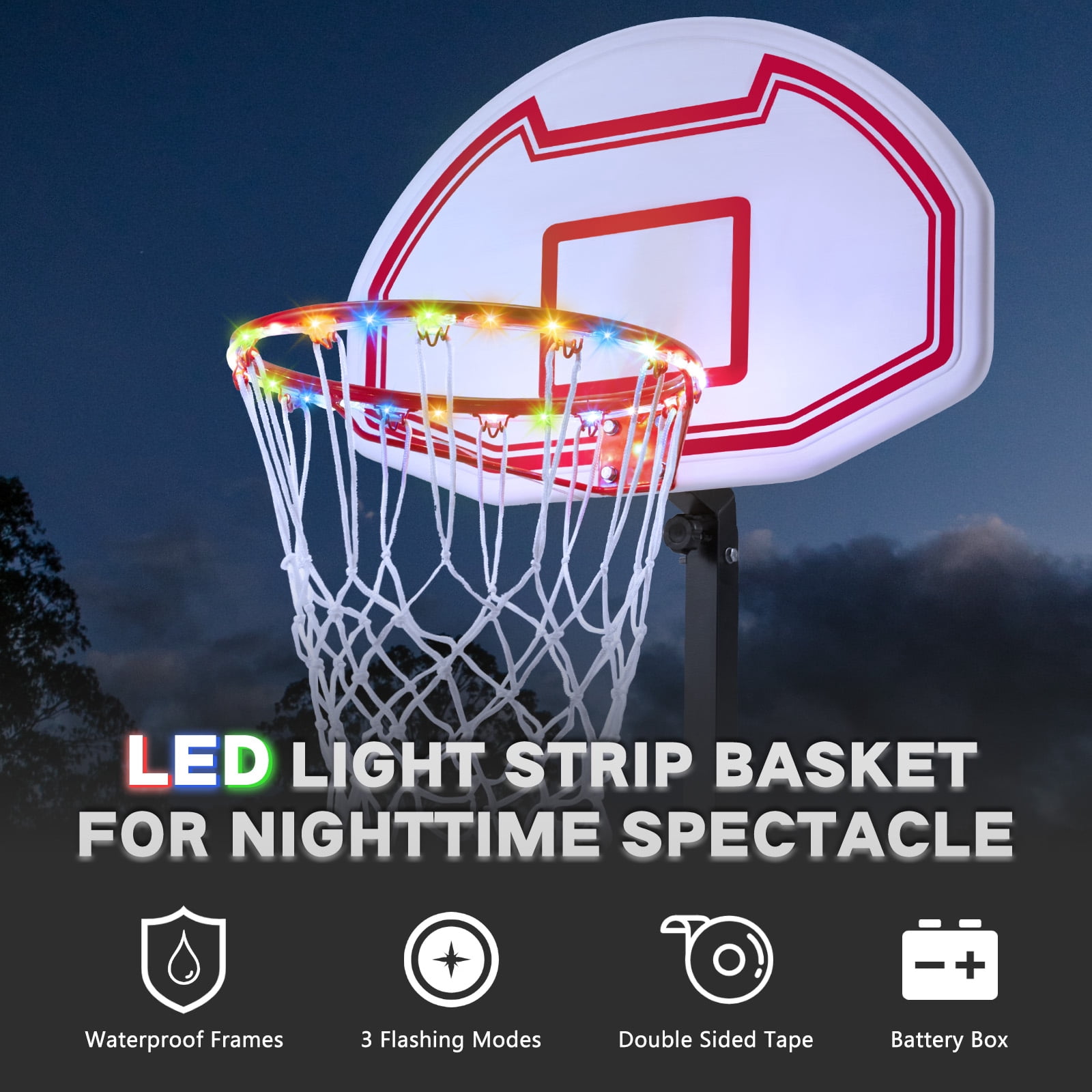 Danrelax 3-4.6 ft LED Pool Basketball Hoop, Poolside Game for Adults & Teens, Red