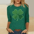thumbnail image 2 of Womens St Patricks Day Tops Four Leaf Clover T-Shirts 3/4 Sleeve Round Neck Tees Casual Loose Fit Blouse St Pattys Shirts, 2 of 5