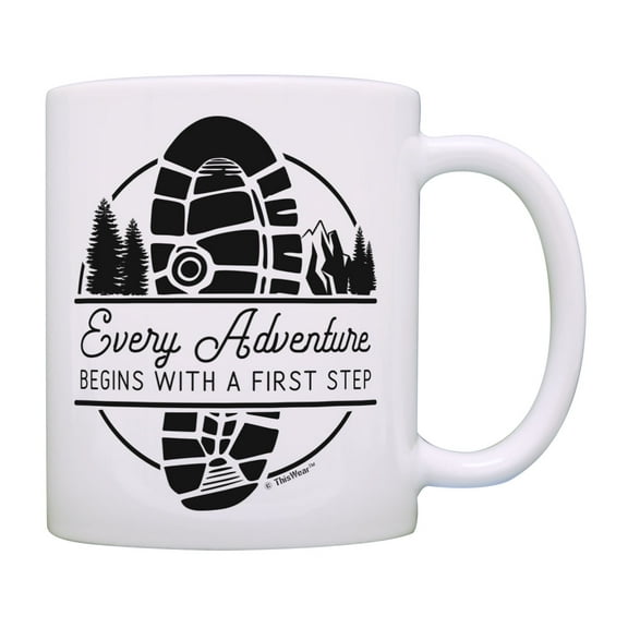 ThisWear Adventure Mug Set Every Adventure Begins with A First Step Gifts for Hiker Coffee Mug