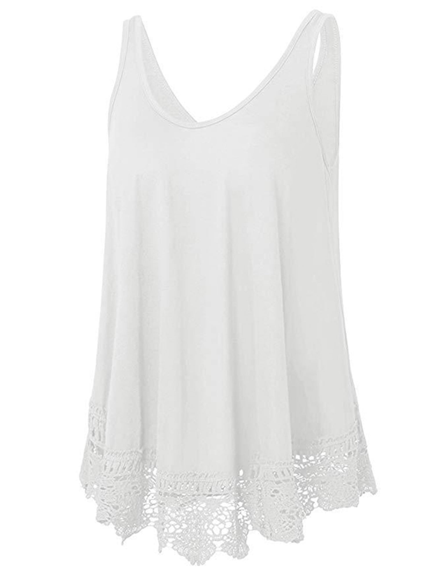 Lumento - Swing Lace Flowy Tank Top for Women V Neck Cami Vest T Shirt Sleeve Lace Trim V Neck A 