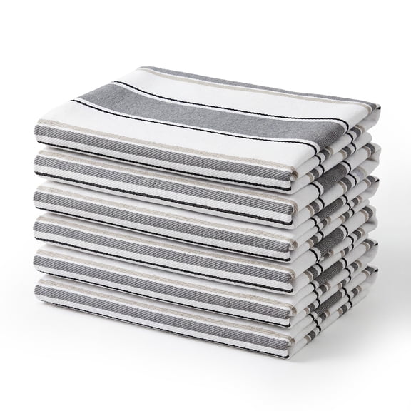 Kitchen Towels 6 Pack Blue White Striped Cotton 17.7x26.8 Inch Absorbent Quick Dry Reusable Dish Cloths Commercial Grade for Home Restaurant