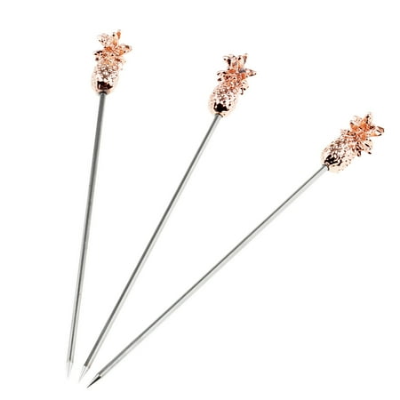 

3 piece Cocktail Picks Stainless Steel Swizzle Sticks Bar Cafe Stick with Pineapple Shape Rose Gold