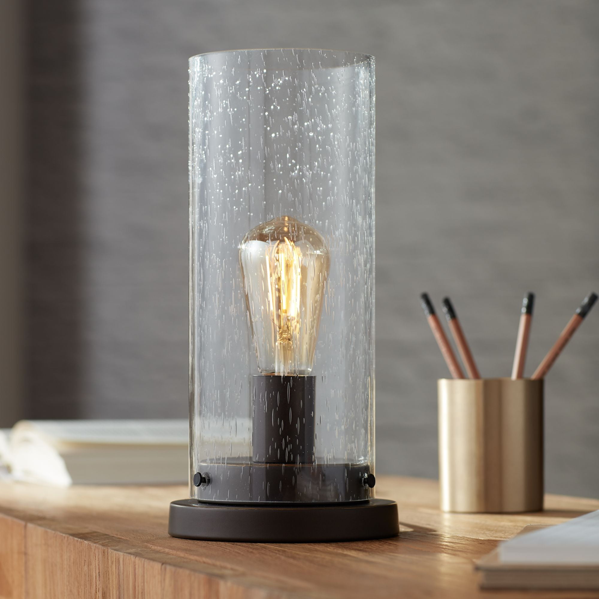 360 Lighting Rustic Accent Table Lamp, Glass Bulb Table Lamp