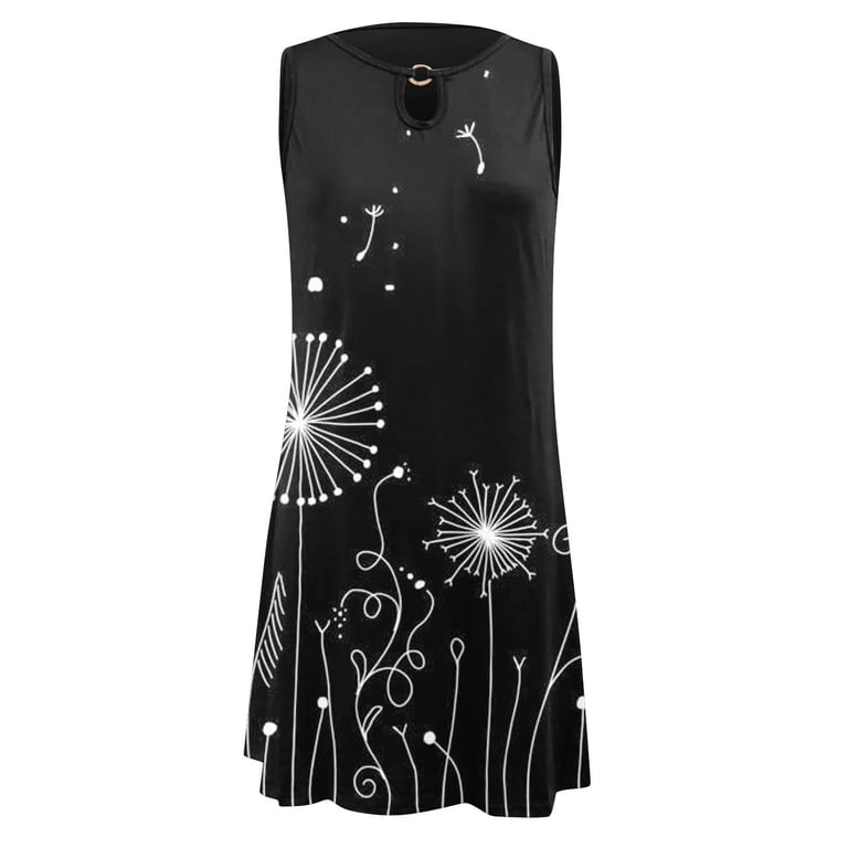 DailyTrove Women's Sunflower Print Fit & Flare Dress, Sleeveless, Casual  Beach & Festival Wear, Lightweight Cotton Blend, Ruffled Hem - Walmart.com