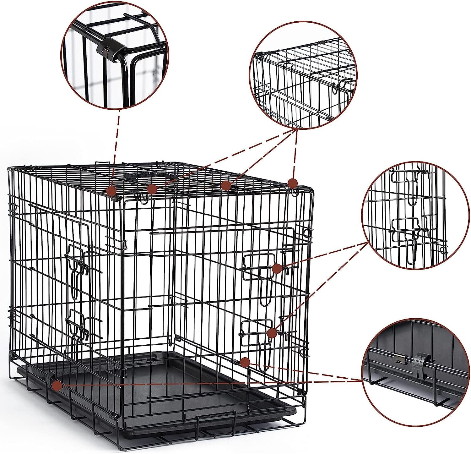 Dog Crates For Small Size Dogs Indoor Double Door Kennels & Houses Puppy And Cats  Collapsible Metal Contour Cages (black 42.0" L X 28.0" W 31.0" H)