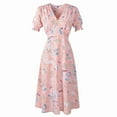 thumbnail image 1 of Fridja Robe Imprimée Col en V pour Femmes, Manches Courtes, Fête, Plage, 1 of 9