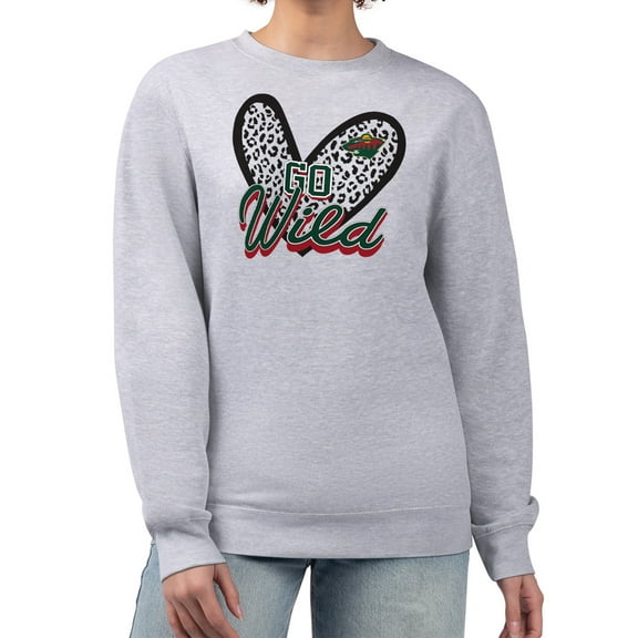 Women's G-III 4Her by Carl Banks Heather Gray Minnesota Wild Animal Print Heart Fleece Pullover Sweatshirt