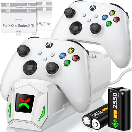 

Xbox Controller Charger DinoFire Dual Charging Station Dock with 2x2550mAh Rechargeable Battery Packs for Xbox One/Series X|S Controller Accessories-White
