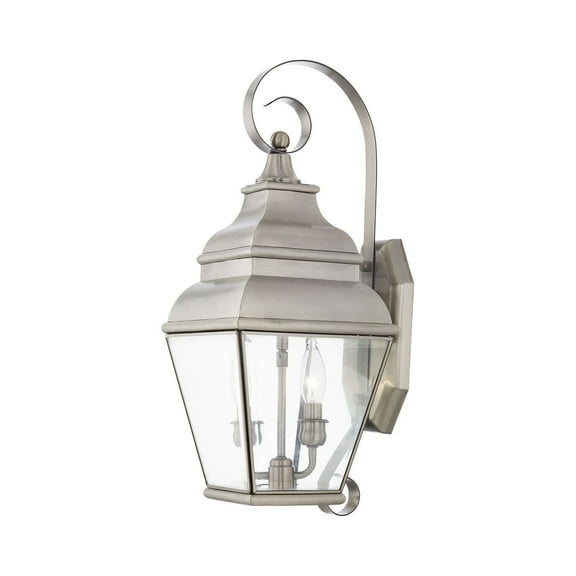 2591-91 Livex Lighting Exeter - 2 Light Outdoor Wall Lantern in Farmhouse Style - 8 Inches wide by 21.5 Inches high-Brushed Nickel Finish