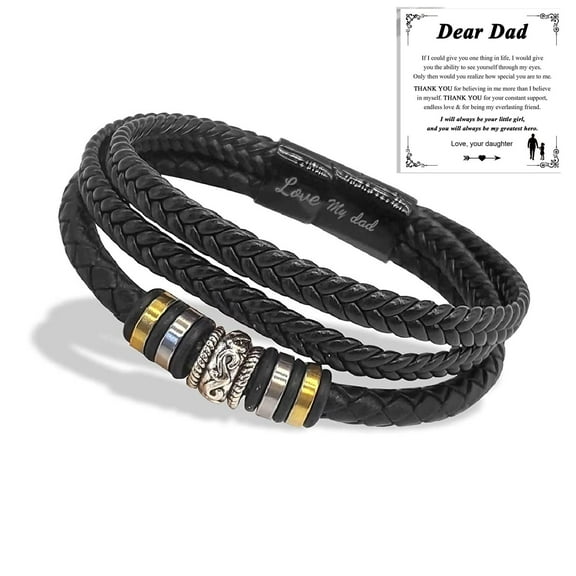 Fathers Day Gifts for Husband Mens Leather Bracelet with Laser Engraving “Love You Forever” Steel Magnetic Braided Cuff Bracelet Anniversary Gift for Husband