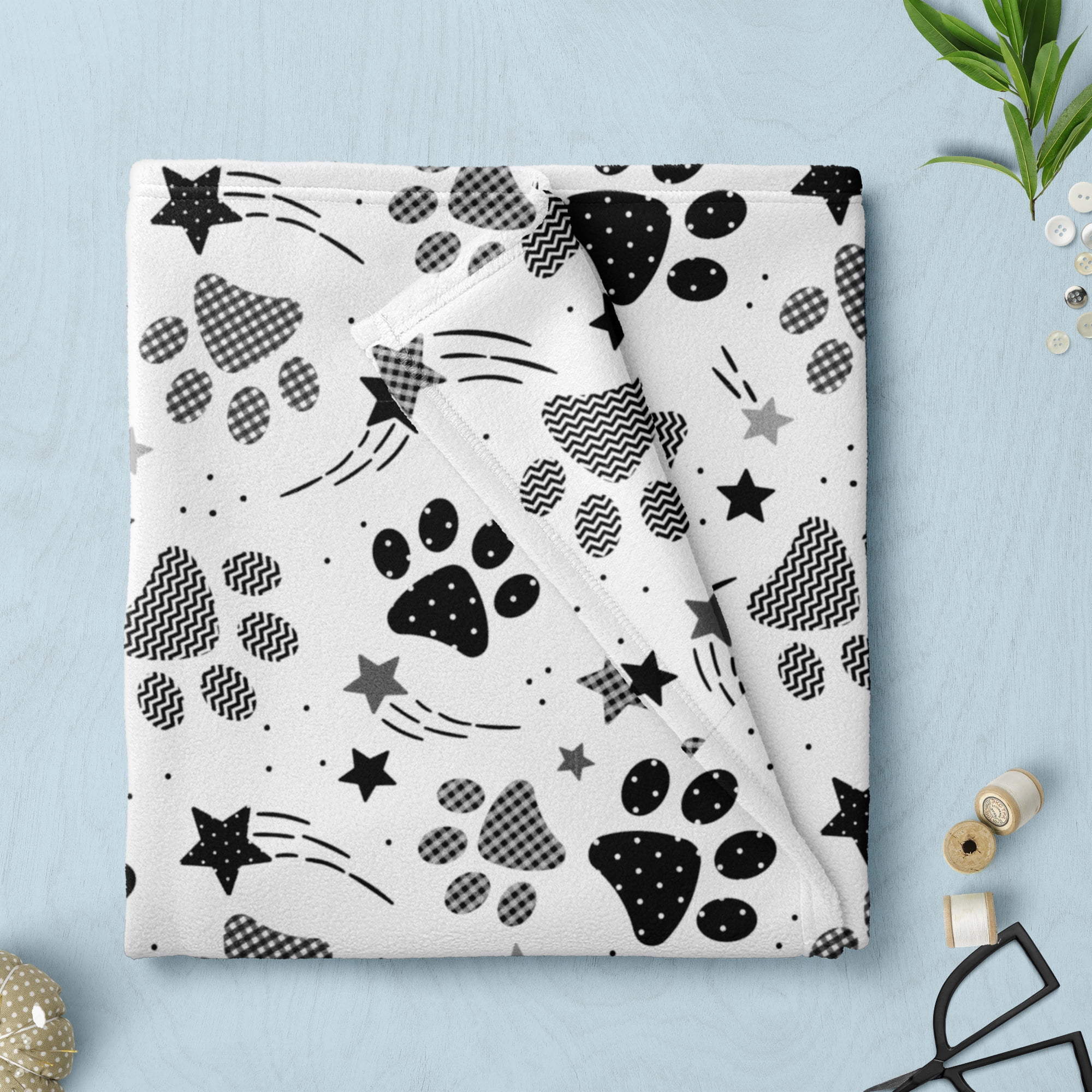 Mainstays 1.5 Yards 100% Polyester Brushed Fleece Paw Prints, Cream, 60" Wide for Crafts