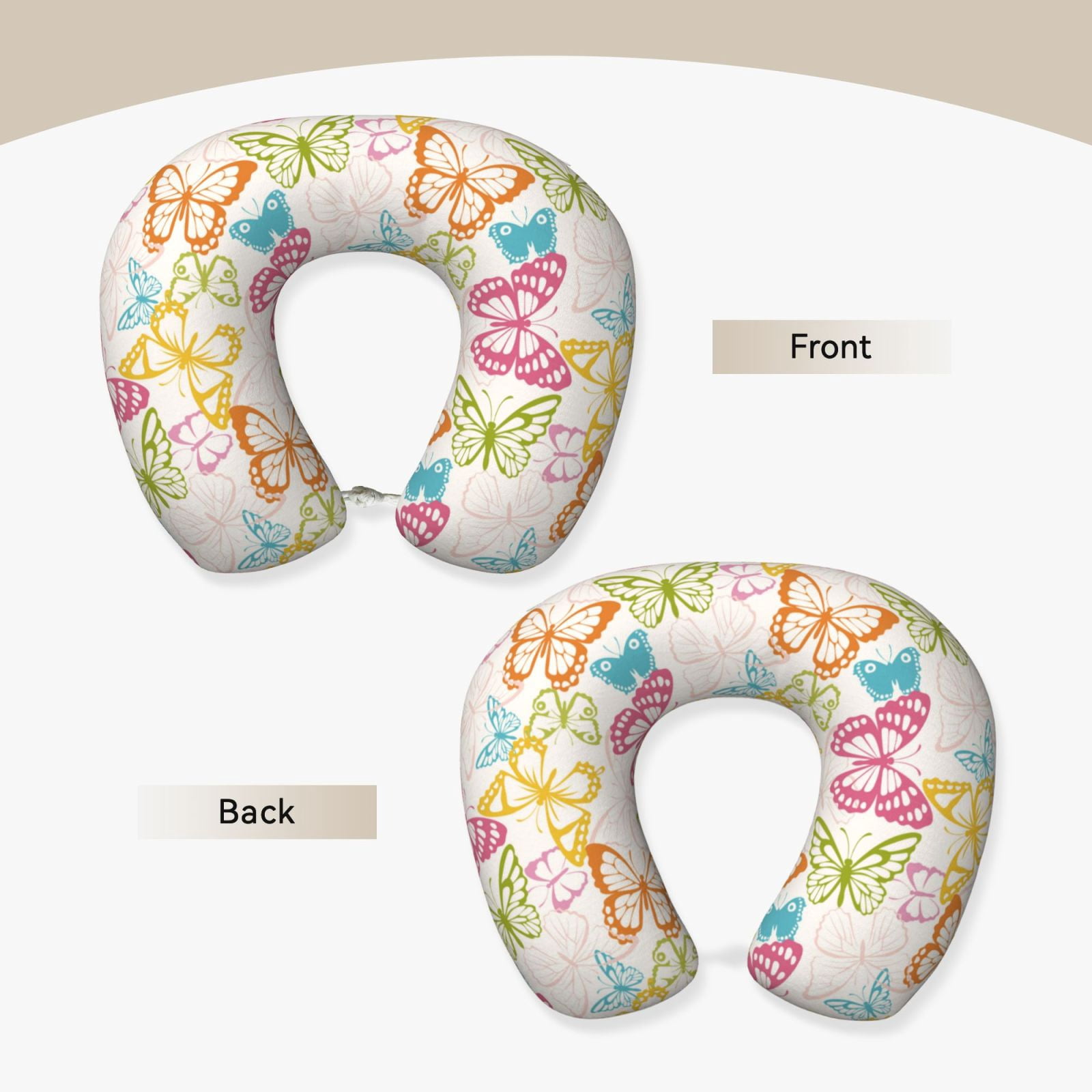 Xecao Retro Colorful Butterfly Print Memory Foam Cervical Neck Pillow Versatile U-Shaped Pillows for Home,Office,Camping,Travelling,Soft Washable Cover
