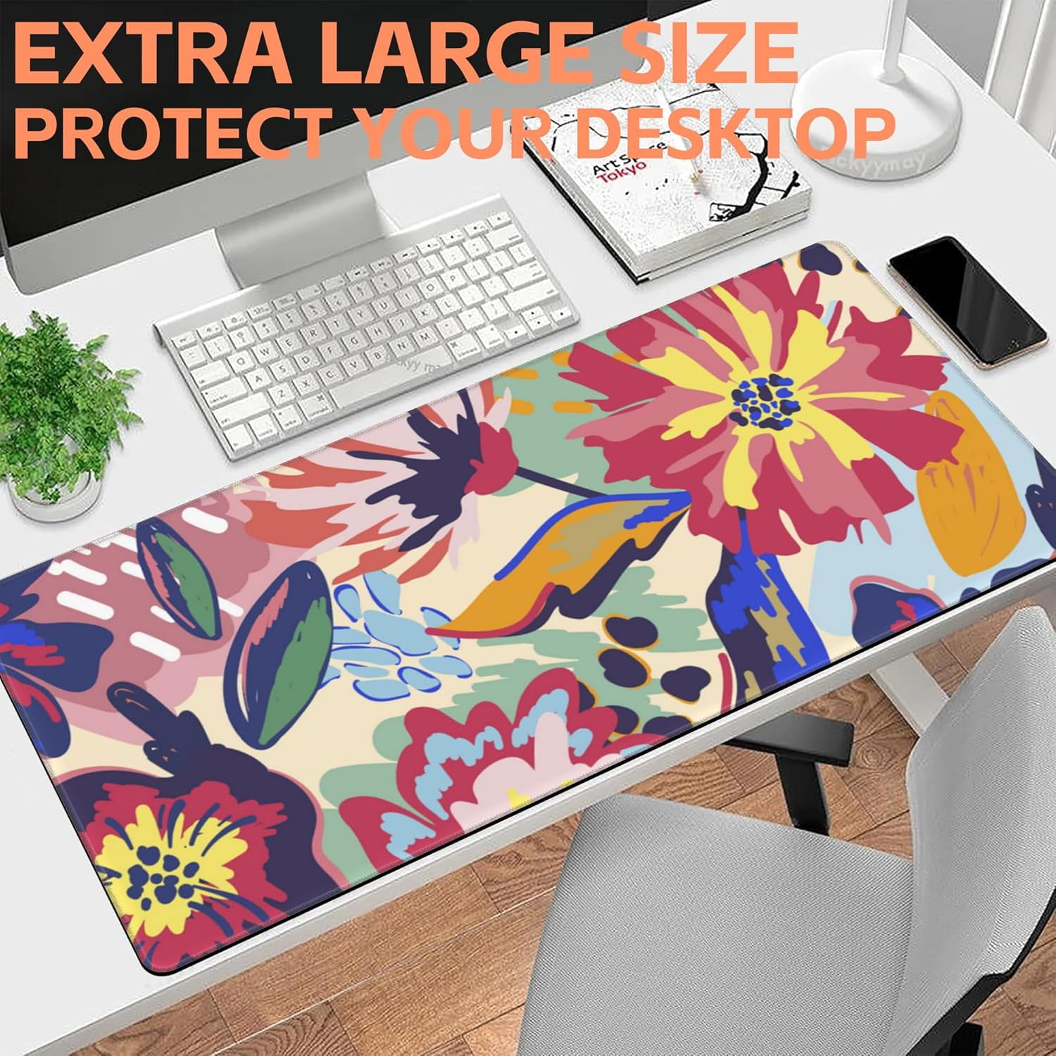 Abstract Floral Gaming Mouse Pad,Large Non-Slip Thick Stitched Edge Mouse Mat for Home Office Gaming Keyboard Desk Pad (35.4 x 15.7 Inches)