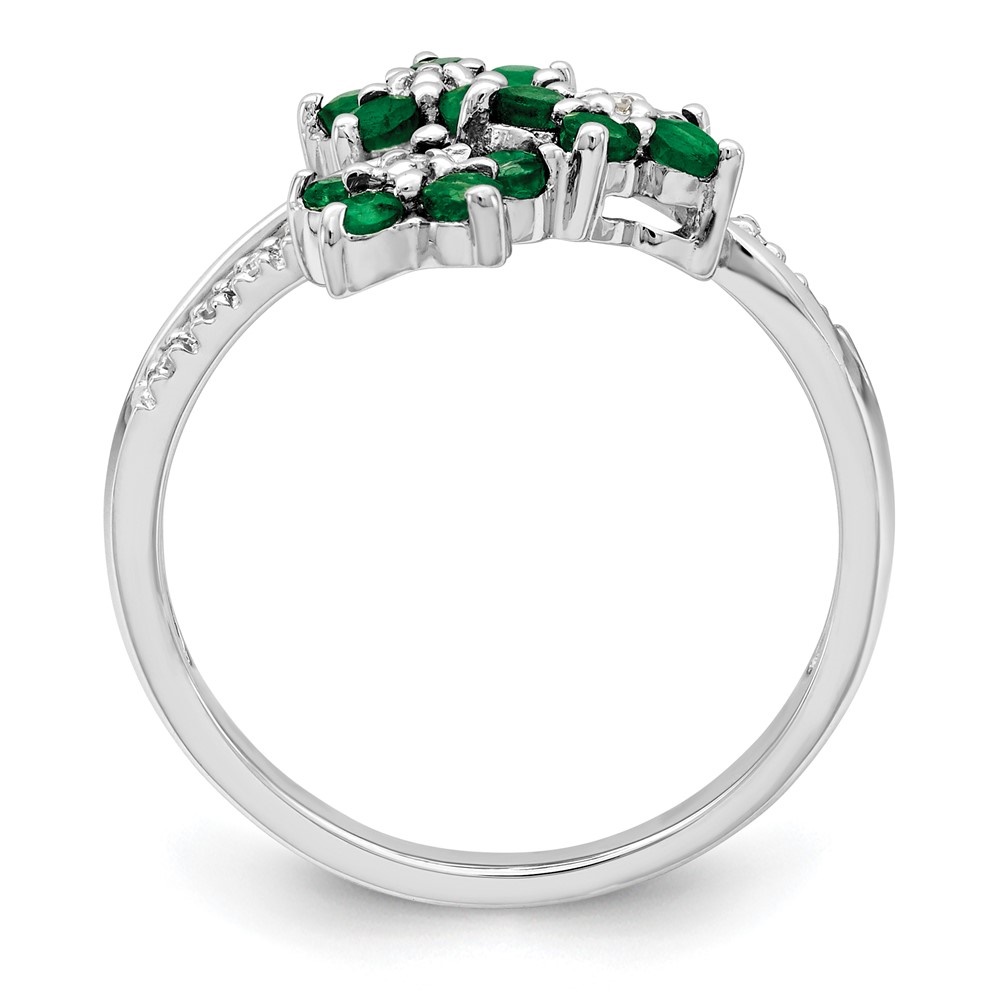 Diamond2Deal 925 Sterling Silver 3 Flower Emerald and Diamond Engagement Ring Size 6 for Women