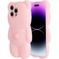 thumbnail image 2 of Compatible with iPhone 14 Pro Max Bear Case for Women Girls Girly Cute Cartoon Phone Case Lovely 3D Kawaii Design Camera Lens Protection Soft Silicone Shockproof Protective Cover, Pink, 2 of 13