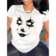 thumbnail image 1 of Relaxed Fit Clown Face Print Casual Short Sleeve T-Shirt - Round Neck, Machine Washable For Women, 1 of 6