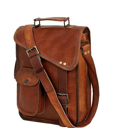 18" leather satchel tablet bag laptop case office briefcase messenger