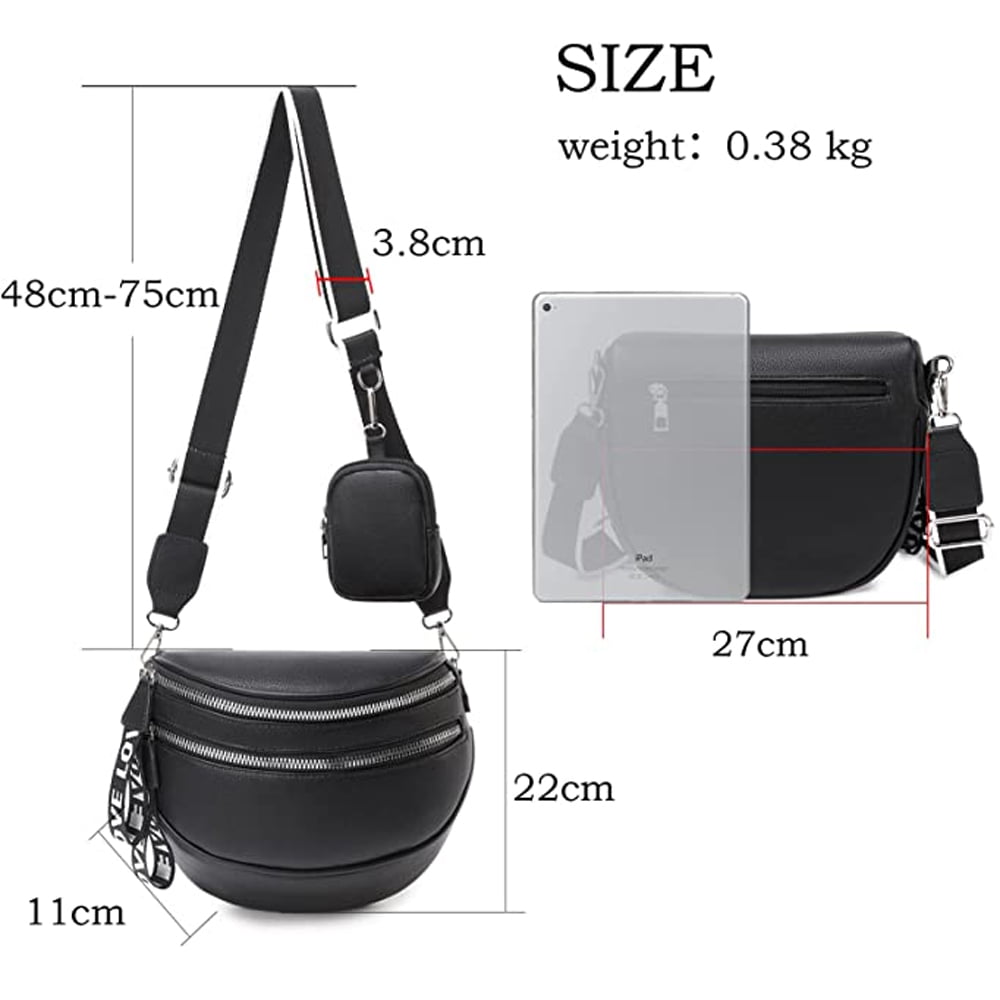 Women's Stylish Crossbody Bag Women's Wide Strap PU Leather Chest Women's  Bag with 2 Interchangeable Wide Hip Straps and Wide Shoulder Straps, White