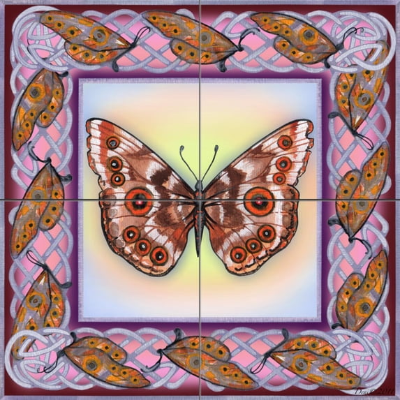 Tile Mural Kitchen Backsplash - Butterfly Square 10-DF - by Denise Freeman