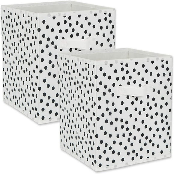 EIMELI Non Woven Storage Collection Polka Dot Collapsible Bin White & Black Small Set 11x11x11 Cube 2 Piece