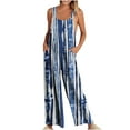 thumbnail image 2 of Gaecuw Jumpsuits for Women Summer Sleeveless Cold Shoulder Overall with Pockets Square Neck Band Collar Feather Print Onesie One Piece Outfits Casual Long Pants Wide Leg Summer Romper Ankle Length, 2 of 5