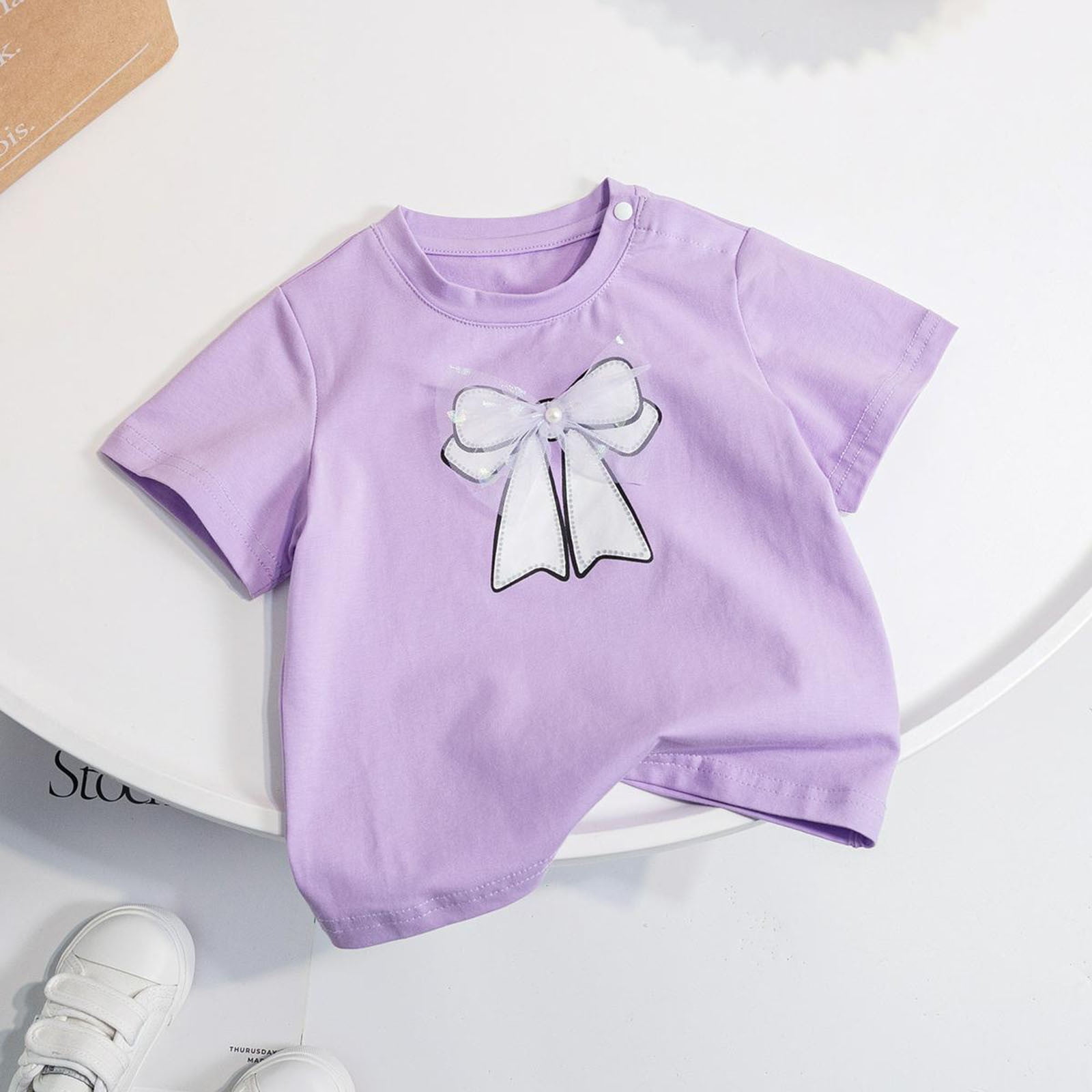 Lilax T-shirt Court Manches Courtes Col Rond Fille - Coton Élasthanne - Tailles 4-14 Ans