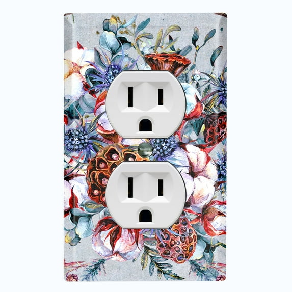 Metal Light Switch Plate Cover Flower Bouquet Colorful Pastel Blue FLW012