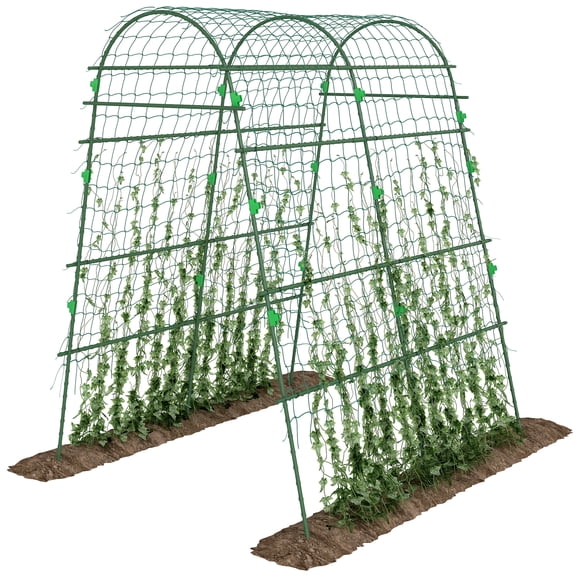 Green Steel PE Garden Trellis with Net | 56.7"W x 65.7"D x 81.1"H | Climbing Plant Support for Outdoor Gardens & Vine Plants | Easy Soil Insertion